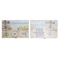 Decoratieve Doos DKD Home Decor Multicolour Hout MDF Strand Mediterrane Teller (2 Stuks)