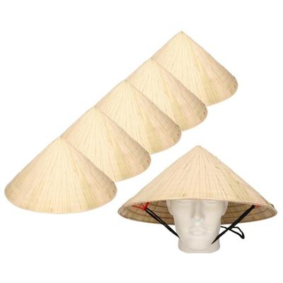 Chinese stro hoed - 6x - met kinband - volwassenen - Verkleed hoed - Aziatisch - strohoed