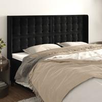 Hoofdbord met randen 183x16x118/128 cm fluweel zwart
