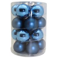 20x Blauwe glazen kerstballen 6 cm glans en mat