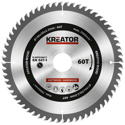 Kreator Zaagblad voor Hout 190x30x2.2mm 60T