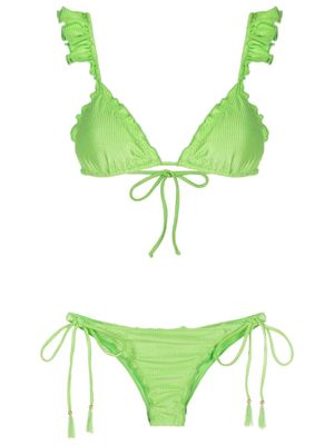 Brigitte bikini nervuré à volants - Vert