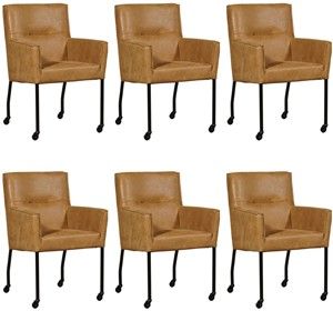 Set van 6 Cognac leren moderne eetkamerstoelen Lucky - Kenia Leer Walnut (cognac leer)