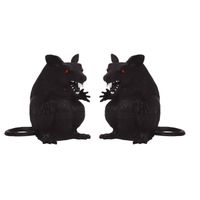 Nep ratten - 2x - 23 x 18 cm - zwart - Horror/griezel thema decoratie dieren - Feestdecoratievoorwerp - thumbnail