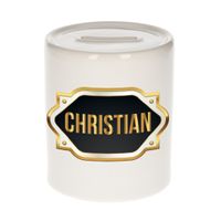 Naam cadeau spaarpot Christian met gouden embleem   -