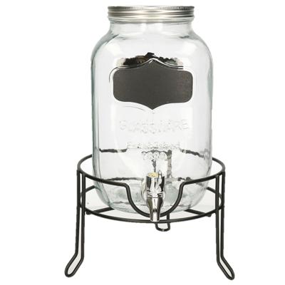 Limonade/drankdispenser op verhoger met krijtlabel - 3,8 liter - transparant glas - H36 x B19 cm