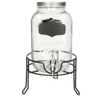 Limonade/drankdispenser op verhoger met krijtlabel - 3,8 liter - transparant glas - H36 x B19 cm