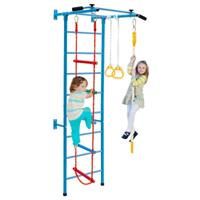 Oefenstangset voor Kinderen met Muurladder Optrekstang Touwladder Touw en Gymnastiekringen voor Kinderen Vanaf 3 Jaar Blauw