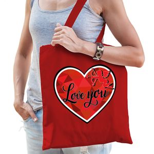 Cadeau tasje valentijn - Love you - rood katoen   -