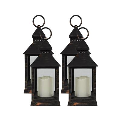 Lantaarn - 4x - vintage look - met LED kaars - 10.5 x 10.5 x 24 cm - sfeerlicht - binnen / buiten