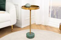 Ronde Bijzettafel TRAYFUL 60cm Messing Antiek IJzer Groen Marmeren Voet Handgemaakt - 44848