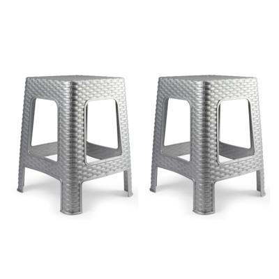 Keukenkrukje/opstapje - 2x - rotan - zilver - kunststof - 36 x 36 x 45 cm