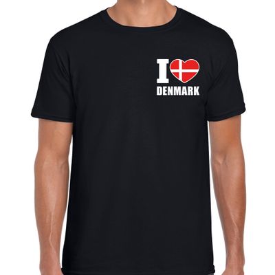 I love Denmark t-shirt Denemarken zwart op borst voor heren