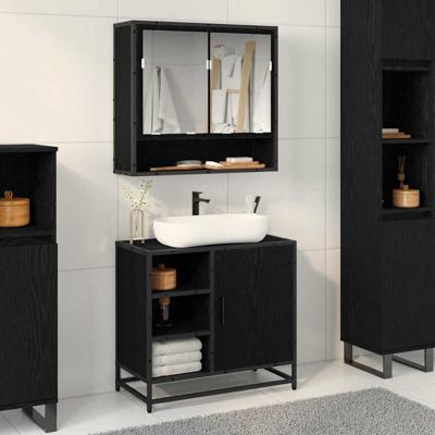 Badkamertenk te kast Zwart eiken 65 x 33 x 60 cm Bewerkt hout