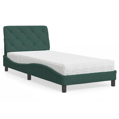 Bed met matras fluweel donkergroen 90x190 cm