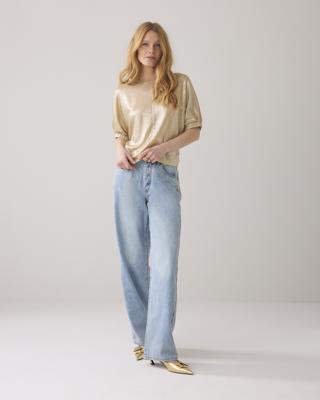 Summum Badwing Boxy Top Metallic Sweat Fluid T-shirt Korte Mouw 732 Soft Camel