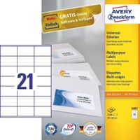 Avery Zweckform 3481, Universele etiketten, Ultragrip, wit, 100 vel, 21 per vel, 70 x 41 mm - thumbnail