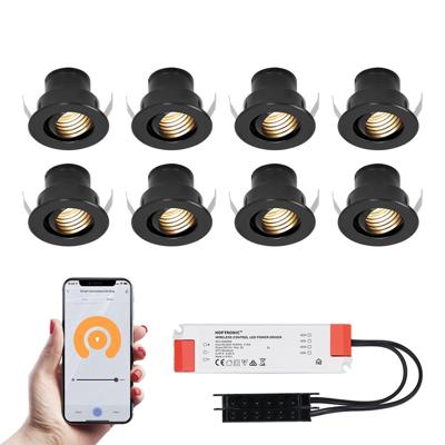 Set van 8 Medina Smart LED Mini Inbouwspots - Veranda spots - 12V 3W 150lm - Dimbaar - Kantelbaar - Wifi & Bluetooth - 2700K - IP44 - Zwart