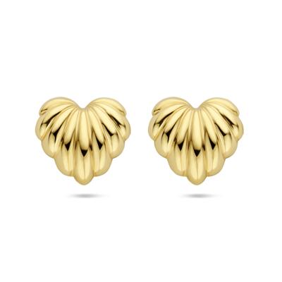 Schattige 14k Geelgouden Oorknoppen in Hartvorm - Afmeting 15x16mm