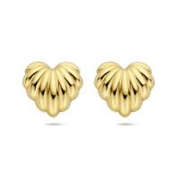 Schattige 14k Geelgouden Oorknoppen in Hartvorm - Afmeting 15x16mm