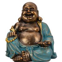 Boeddha beeld Happy Shaman - binnen/buiten - kunststeen - goud/jade - 22 x 23 cm   -