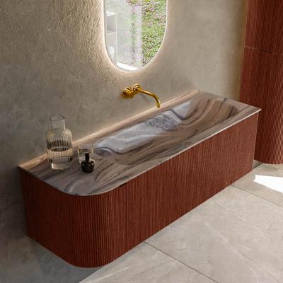 Badmeubel Mondiaz Kurve-Dlux | 135 cm | Meubelkleur Ruby | Wastafelkleur Sombra | Solid surface | Wasbak rechter zijde spoelbak | Zonder kraangat(en)