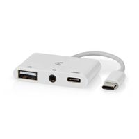 Nedis USB Multi-Port Adapter | USB 2.0 | USB-C Male | USB-A Female / USB-C Female / 3,5 mm Female | 480 Mbps | Rond | Vernikkeld | PVC | Wit | Doos - - thumbnail