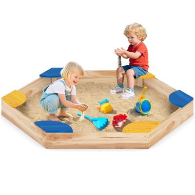 Zeshoekige Houten Zandbak Open Zandbak met Plantenbakcombinatie voor Kinderen 140 x 122 x 14 cm