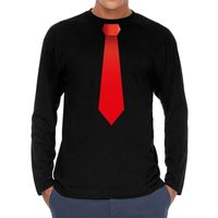Zwart long sleeve t-shirt zwart met rode stropdas bedrukking heren 2XL  -