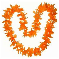 Set van 8x stuks oranje Hawaii bloemen krans slinger - Oranje supporter koningsdag feestartikelen - thumbnail