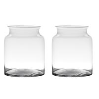 Stijlvolle bloemenvaas - 2x stuks - glas - transparant - 27 x 22 cm - modern