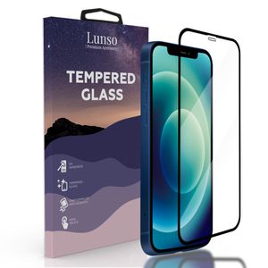 Lunso - Gehard Beschermglas - Full Cover Tempered Glass - iPhone 12 Mini - Black Edge
