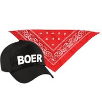 Boer verkleed pet zwart met rode hals zakdoek volwassenen - thumbnail