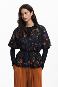 Poncho met ritssluiting en bloembladen - BLACK - U