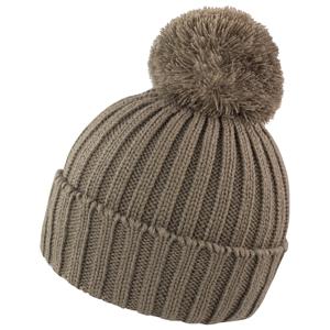 Result grof gebreide wintermuts met pompon - beige - Wintermutsen voor dames/heren