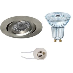 LED Spot Set - LEDVANCE Parathom PAR16 927 36D - Pragmi Aerony Pro - GU10 Fitting - Dimbaar - Inbouw Rond - Mat Nikkel - 3.7W - Warm Wit 2700K - Kantelbaar - Ø82mm