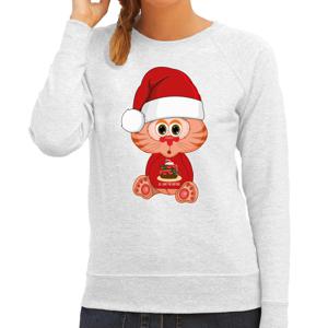 Foute Kersttrui/sweater voor dames - all I want - taart - grijs - kerst poes - cadeau