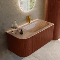 Badmeubel Mondiaz Kurve-Dlux | 95 cm | Meubelkleur Ruby | Wastafelkleur Saba | Solid surface | Wasbak rechter zijde spoelbak | 1 kraangat