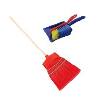 Kunststof huishoud set - bezem - en stoffer en blik - gekleurd - Huishoud set schoonmaakset