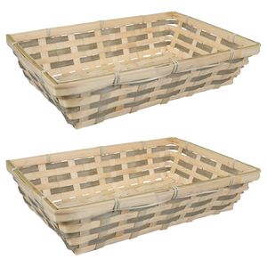 Broodmand rechthoekig - 2x - naturel/bruin - gevlochten bamboe hout - 34 x 24 x 8 cm