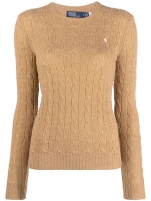 Polo Ralph Lauren pull en maille torsadée à motif Polo Pony - Tons neutres