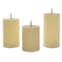 Anna Collection LED kaarsen set - 3x stuks - warm wit - ribbel - dikke kaarsen