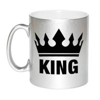 Cadeau King mok/ beker zilver met zwarte bedrukking 300 ml - feest mokken - thumbnail