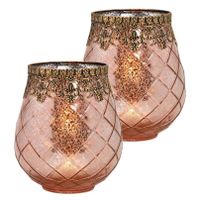 Set van 2x stuks glazen design windlicht/kaarsenhouder rose goud 16 x 18 x 16 cm