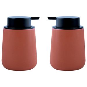 Zeeppompje/zeepdispenser Malmo - 2x - Keramiek - terracotta/zilver - 8,5 x 12 cm - 300 ml