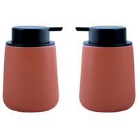 Zeeppompje/zeepdispenser Malmo - 2x - Keramiek - terracotta/zilver - 8,5 x 12 cm - 300 ml