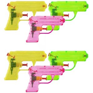 Grafix Waterpistooltje/waterpistool - 6x - klein model - 11 cm - geel/groen/roze - Waterpistolen