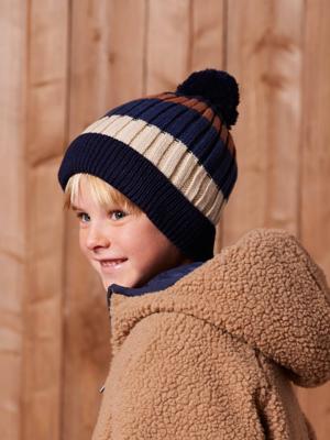 Tricolore babyset muts + snood + wanten/handschoenen voor jongens nachtblauw