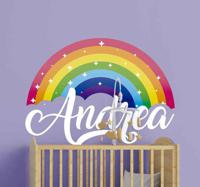 Stickers meisjeskamer Gepersonaliseerde sparkly regenboog