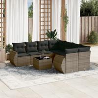 9-delige Loungeset met kussens poly rattan grijs